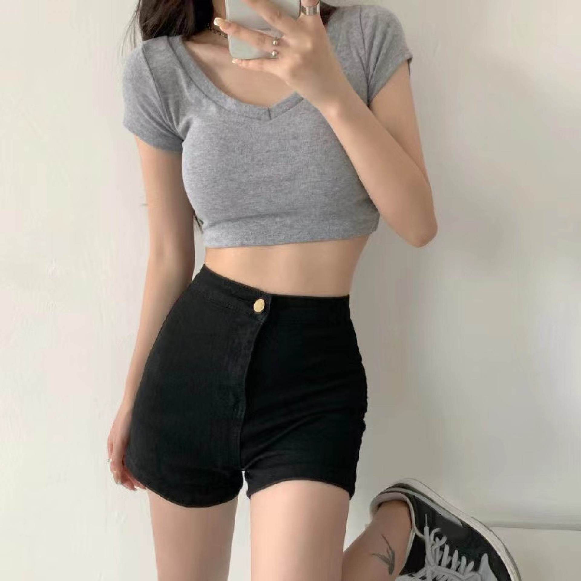 Summer Clothing Korea - Pantalones vaqueros cortos de cintura alta