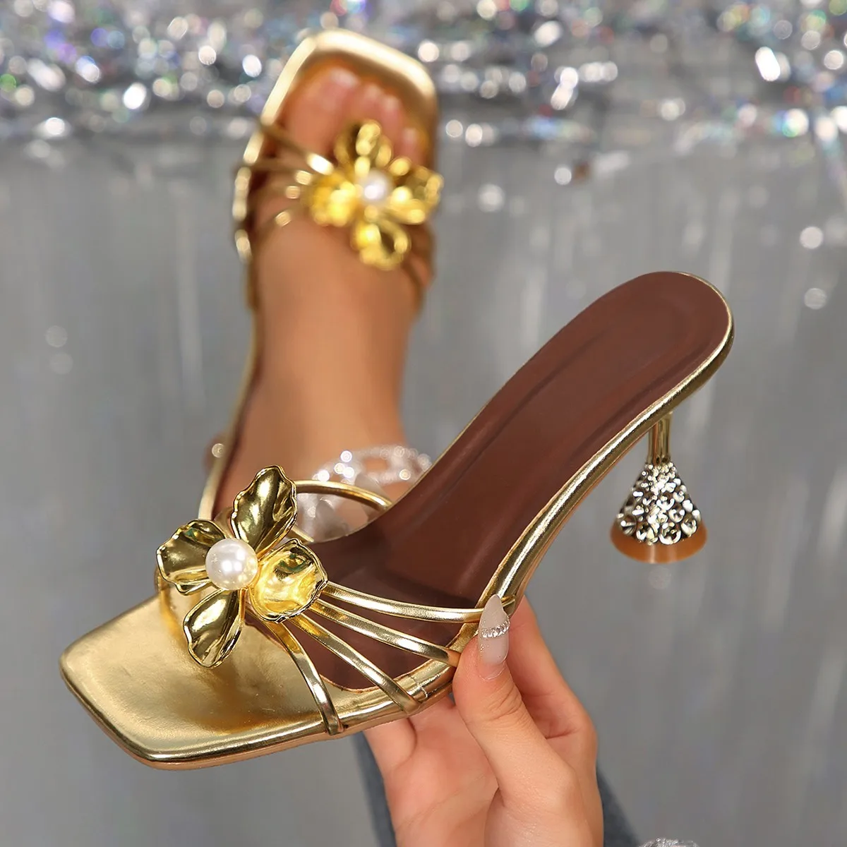 Summer Clothing Sale - Sandalias Vintage de Metal con Flores