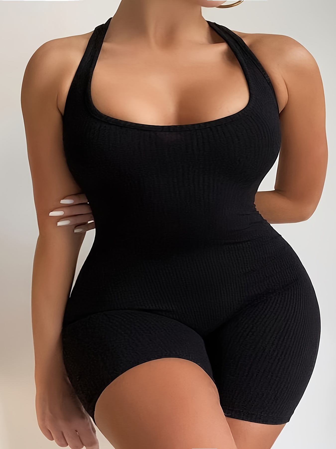 Summer Clothing Plus Size - Mono deportivo negro Con cuello Halter