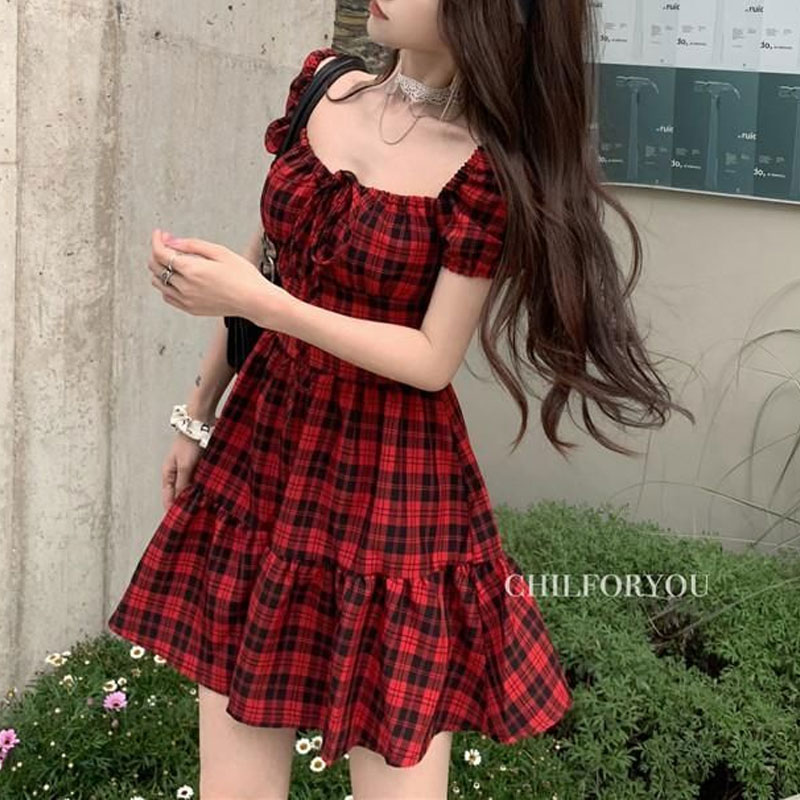 Minivestido rojo a cuadros, ro - Summer Clothing Drawing reseña y precio